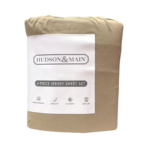 Hudson & Main 4-Piece Wrinkle Resistant, Super Soft, Jersey Sheet Set - Tan - Picture 2 of 2